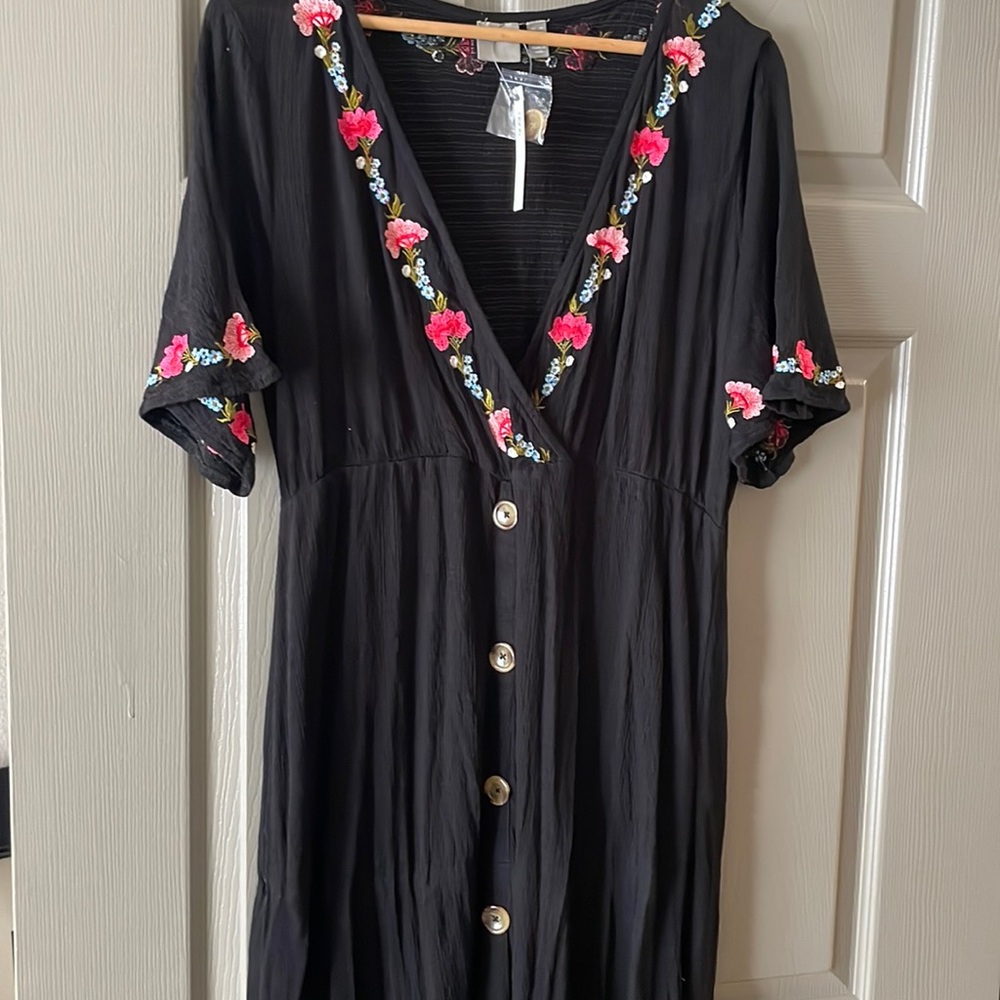 Black embroidered long maxi dress